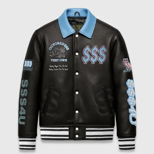 $$$4U Collared Varsity Black Jacket Buzbee Jackets