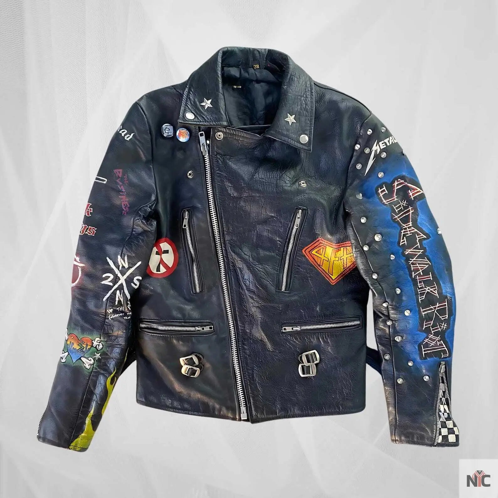 Vintage Punk Rock Hand-Painted Leather Jacket Buzbee Jackets