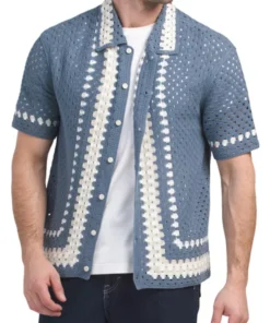 Bachelor In Paradise S10 Spencer Conley Blue Crochet Knit Shirt