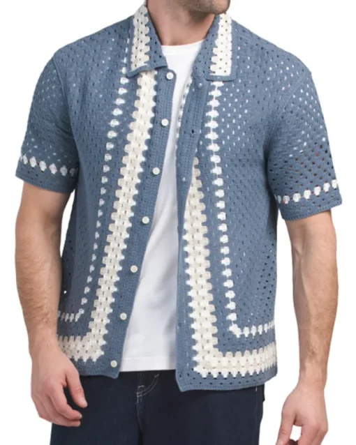 Bachelor In Paradise S10 Spencer Conley Blue Crochet Knit Shirt