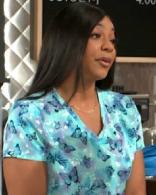 Beyond the Gates Ernestine Johnson Green and Blue Butterfly Top
