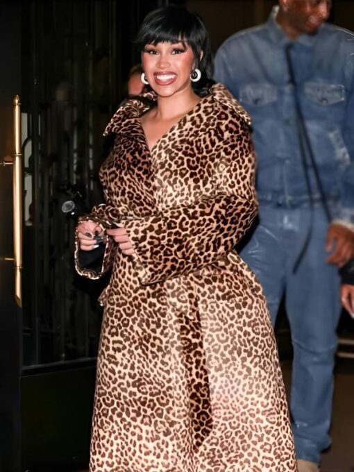 Cardi B EE72 Magazine Launch Party Leopard Trench Coat