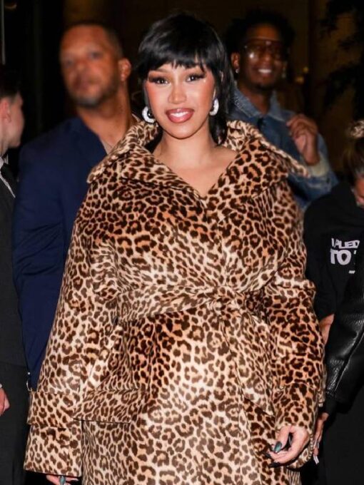 Cardi B EE72 Magazine Launch Party Leopard Trench Coat