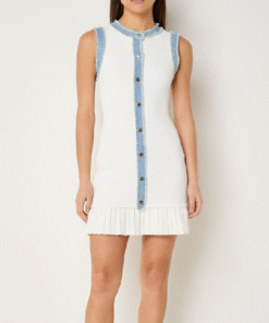 Beyond the Gates 2025 Colby Muhammad White Knit Denim Trim Mini Dress