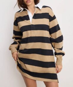 E! News Keltie Knight Beige and Black Striped Polo Mini Dress