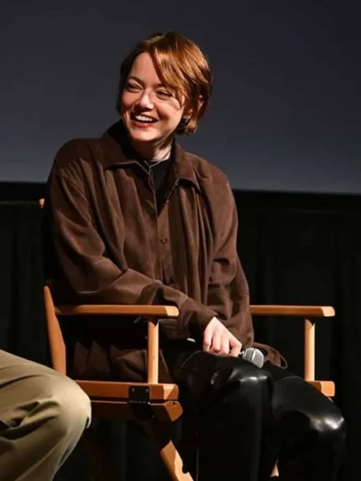 Emma Stone Bugonia Brown Suede Shirt