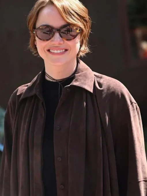 Emma Stone Bugonia Brown Suede Shirt