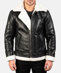 Francis B-3 Black & White Leather Bomber Jacket