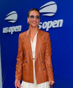 Jessica Alba 2025 US Open Tennis Championships Leather Blazer