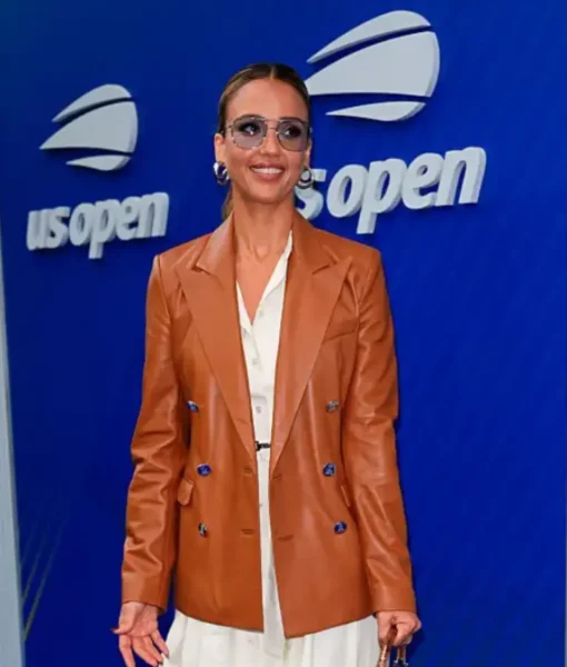 Jessica Alba 2025 US Open Tennis Championships Leather Blazer