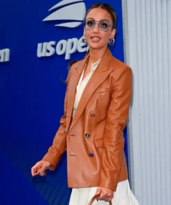 Jessica Alba 2025 US Open Tennis Championships Leather Blazer