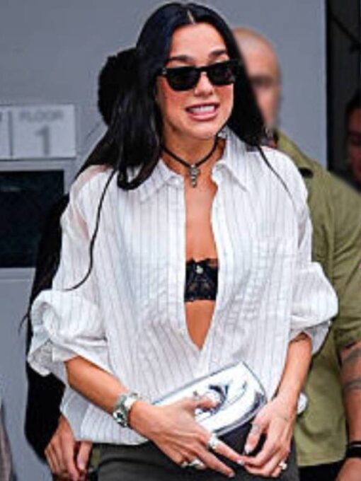 NYC 2025 Dua Lipa White Striped Shirt