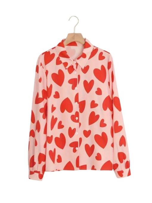 The Inheritance S01 Hannah Pink & Red Heart Print Blouse